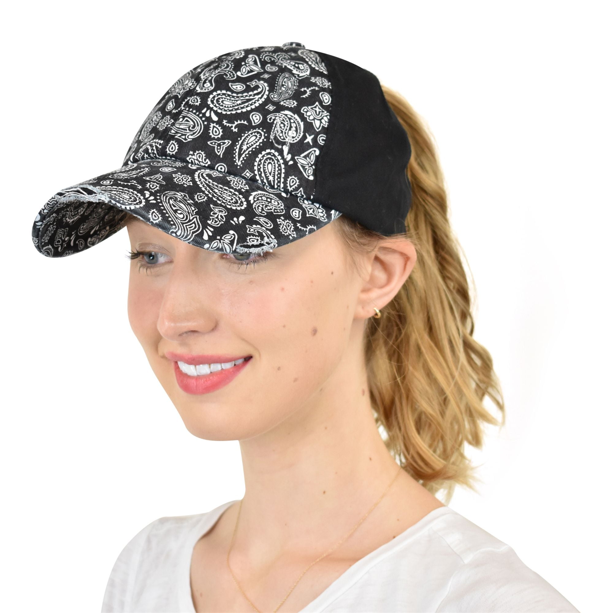 C.C Ladder Style Ponytail Baseball Cap - Distressed Washed Denim Adjustable Hat For Women - View #7