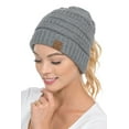 thumbnail image 1 of C.C MB-20A Soft Stretch Cable Knit Warm Hat High Bun Beanietail Ponytail Beanie Light Melange, 1 of 3