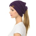 thumbnail image 1 of C.C MB-20A Soft Stretch Cable Knit Warm Hat High Bun Beanietail Ponytail Beanie Purple, 1 of 4