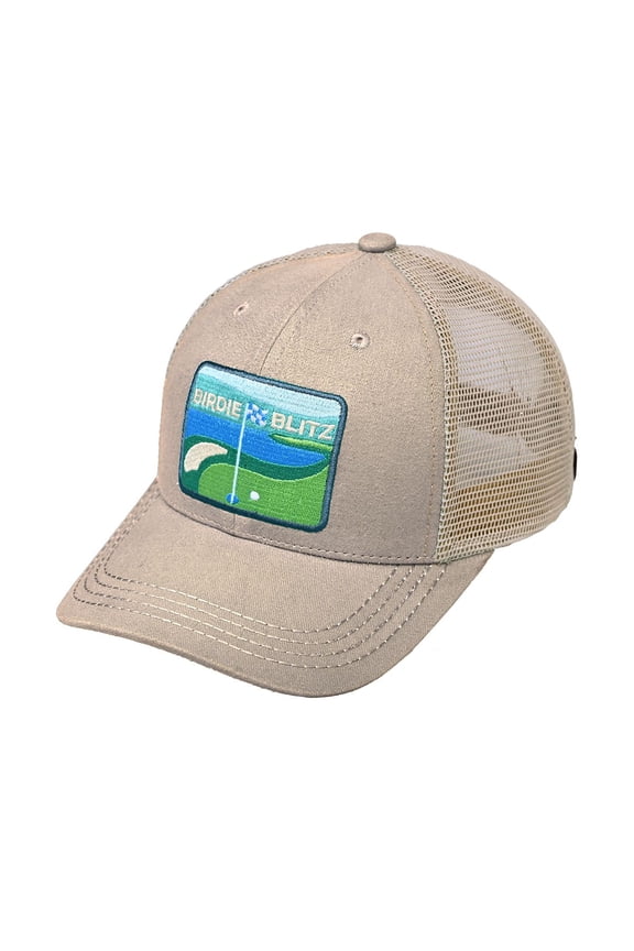 Men's Embroidered Patch Trucker Mesh Back Adjustable Snapback Baseball Cap, Birdie, Tan