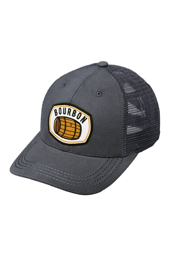 Men's Embroidered Patch Trucker Mesh Back Adjustable Snapback Baseball Cap, Bourbon, Charcoal