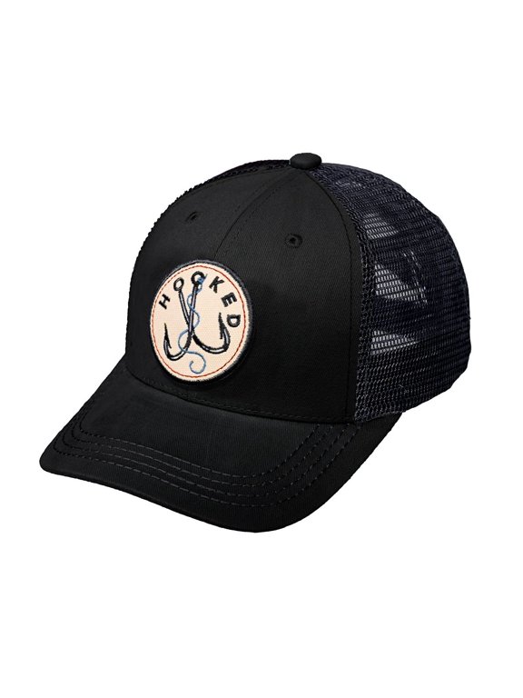 Men's Embroidered Patch Trucker Mesh Back Adjustable Snapback Baseball Cap, Hooked Black