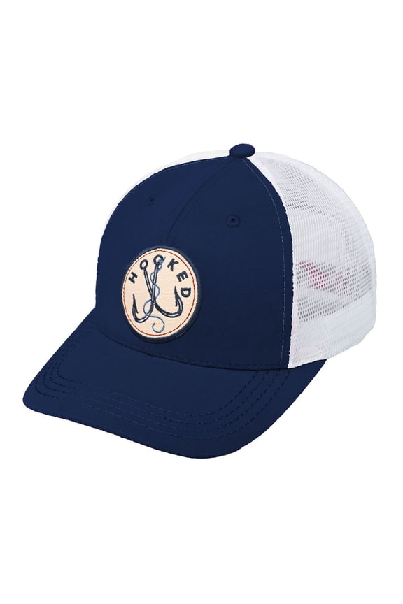 Men's Embroidered Patch Trucker Mesh Back Adjustable Snapback Baseball Cap, Hooked Navy