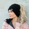 thumbnail image 1 of C.C Messy Bun Ponytail Hat Knit Beanie Cozy Winter Cap for Women, Black, 1 of 15