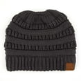 thumbnail image 1 of C.C Messy Bun Ponytail Hat Warm Soft Knit High Bun Beanie, Dark Melange Grey, 1 of 10