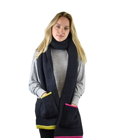 C.C Multicolored Soft Winter Warm Sherpa Knit Pocket Extra Long Shawl Scarf, Black/Multi