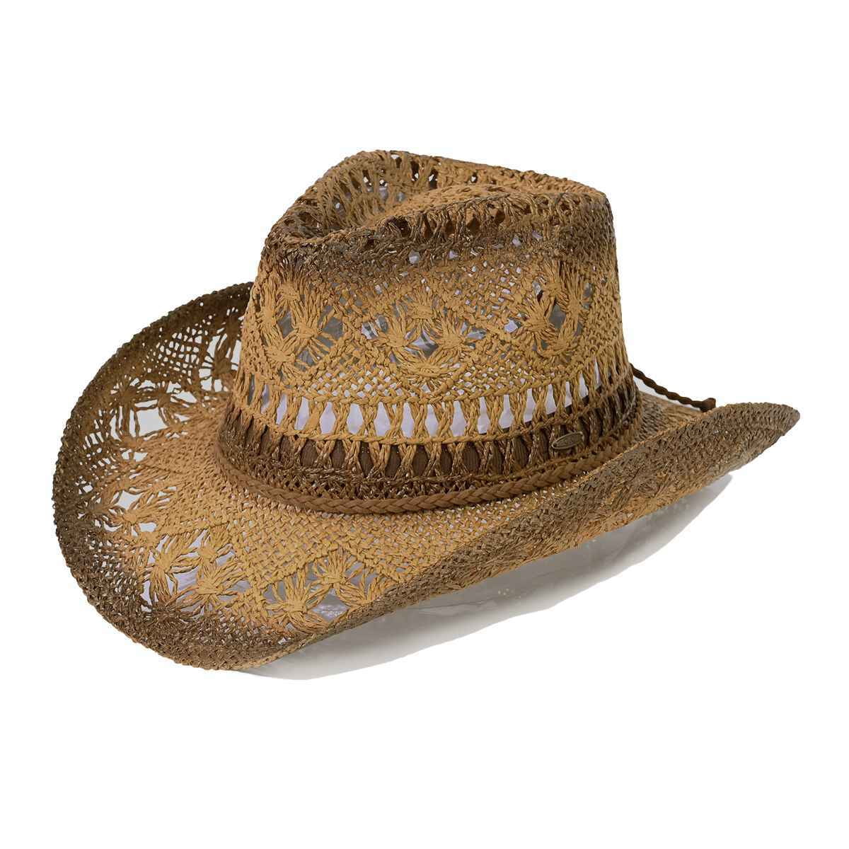 C.C Ombre Open Weave Cowbay Hat with Braided Trim, Hot Pink 