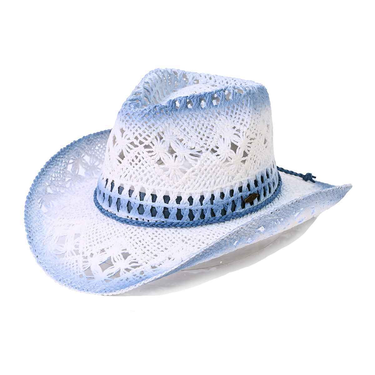 7117 Ombre Open Weave Cowbay Hat With Braided Trim, Hot C.C Ombre Open Weave Cowbay Hat with Braided Trim, Rust  main image 2