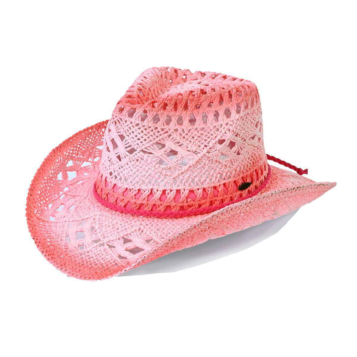 C.C Ombre Open Weave Cowbay Hat with Braided Trim, Rust  display picture 1