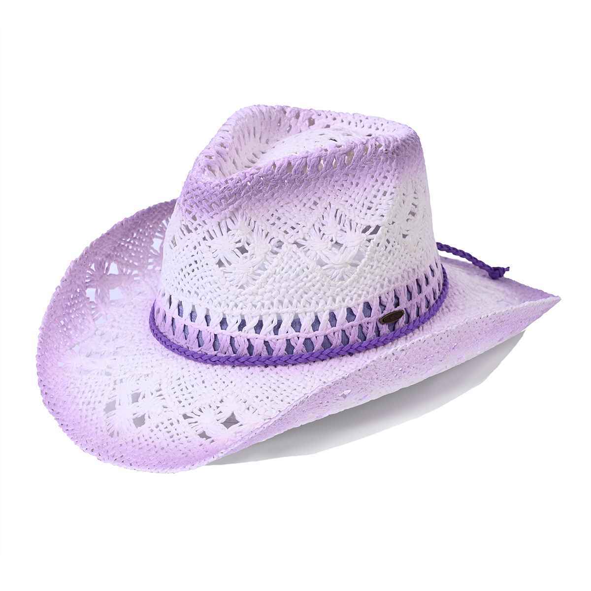 9511 Ombre Open Weave Cowbay Hat With Braided Trim, Hot Pink C.C Ombre Open Weave Cowbay Hat with Braided Trim, Hot Pink  main image 3