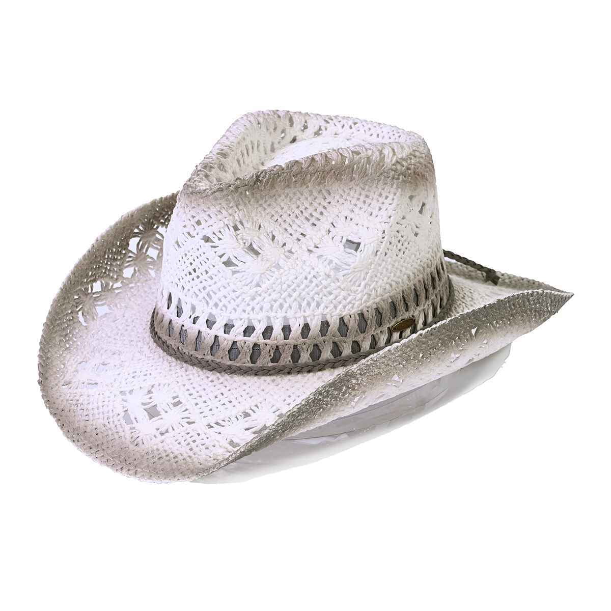 7117 Ombre Open Weave Cowbay Hat With Braided Trim, Hot C.C Ombre Open Weave Cowbay Hat with Braided Trim, Rust  main image 3