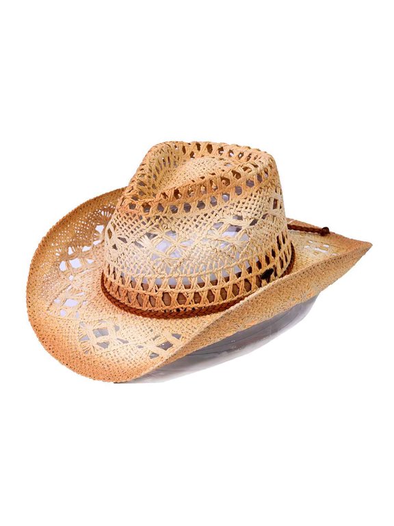 Ombre Open Weave Cowbay Hat with Braided Trim, Rust