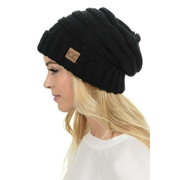 C.C Oversized Baggy Slouch Thick Warm Cap Hat Skully Cable Knit Beanie, Black