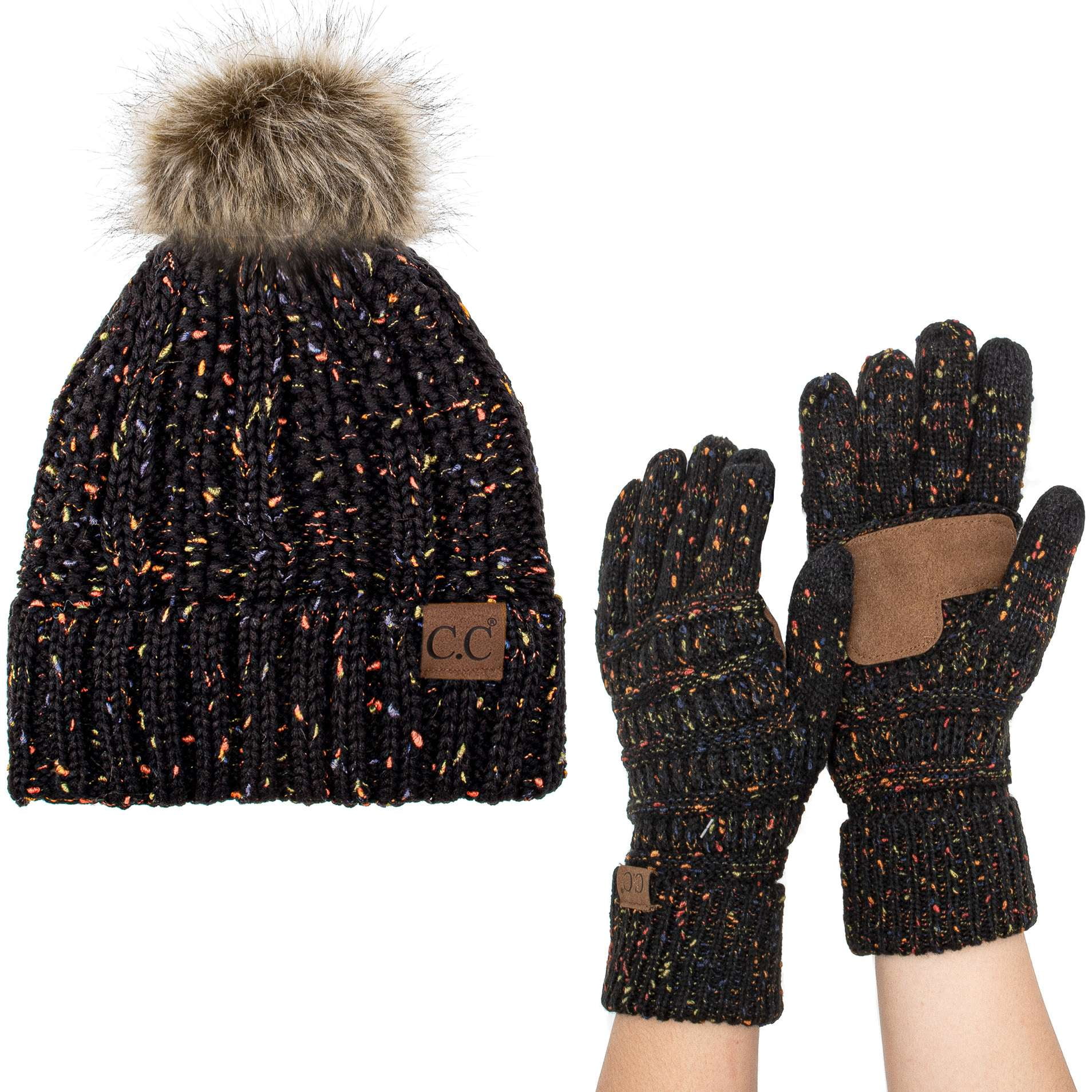 Confetti Cable Knit Pom Pom Beanie Stocking Cap Black Cashmere Stocking Cap With Pom Pom Beanie Cap Pom Pom Beanie  main image 4