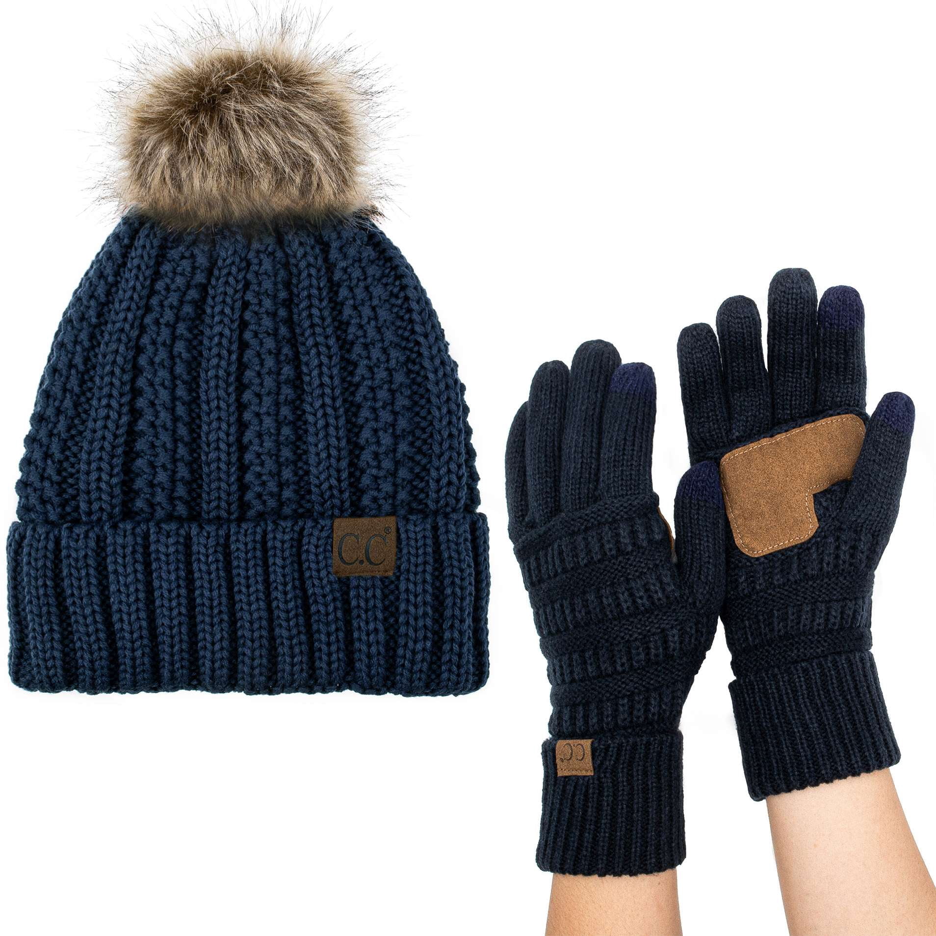 C.C Pom Cable Knit Beanie and Glove Set, Mint - Walmart.com display picture 2