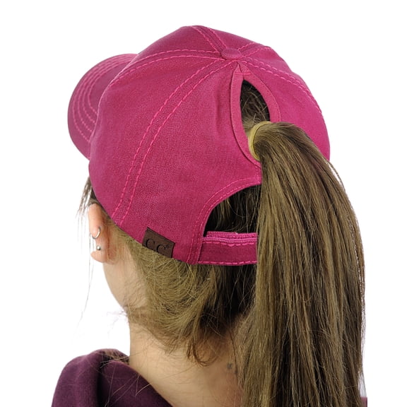 C.C Ponycap Messy High Bun Ponytail Adjustable Cotton Baseball Cap Hat, Hot Pink