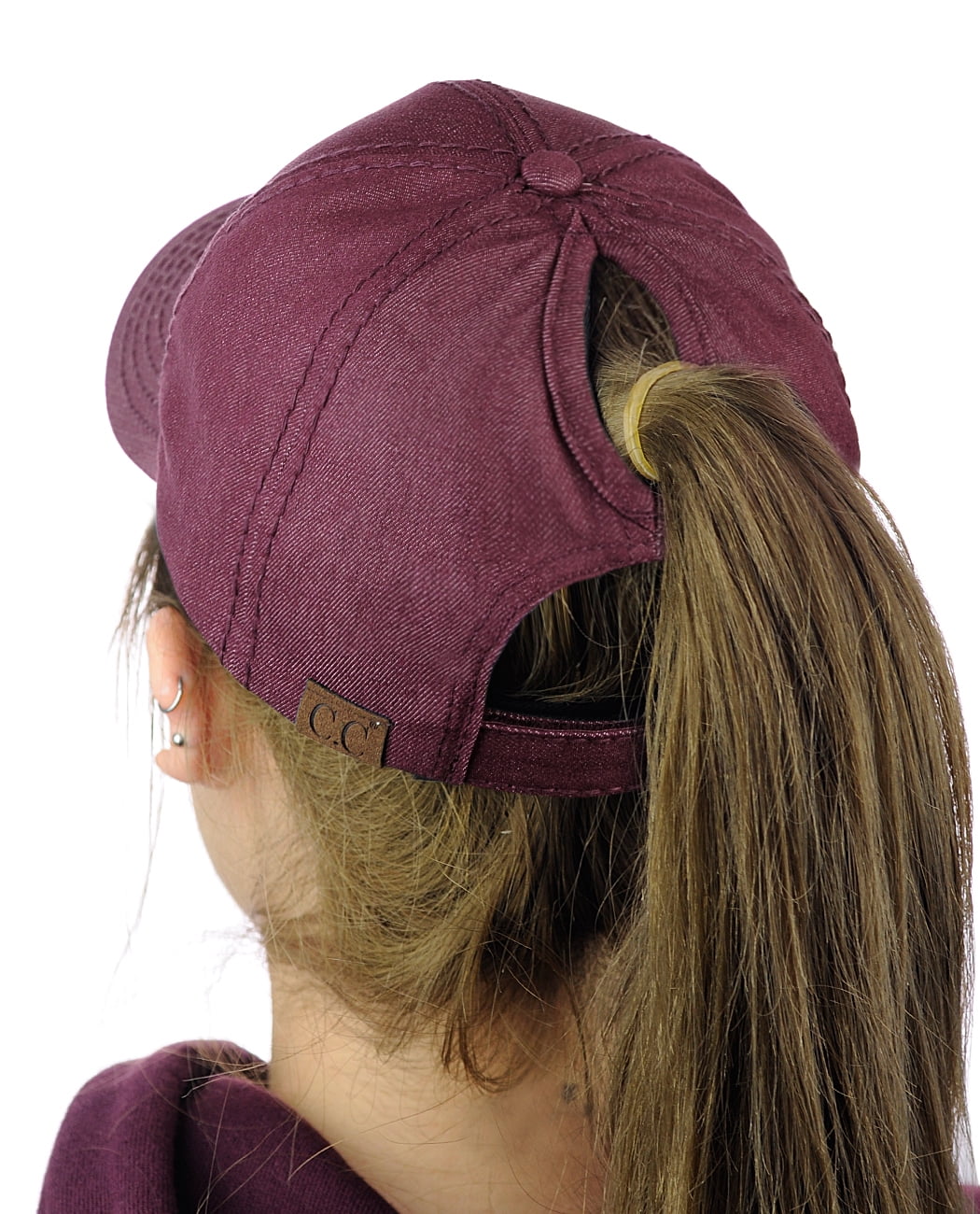 C.C Ponycap Messy High Bun Ponytail Adjustable Cotton Baseball Cap Hat