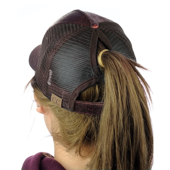 C.C Ponycap Messy High Bun Ponytail Adjustable Glitter Mesh Trucker Baseball Cap, Bronze
