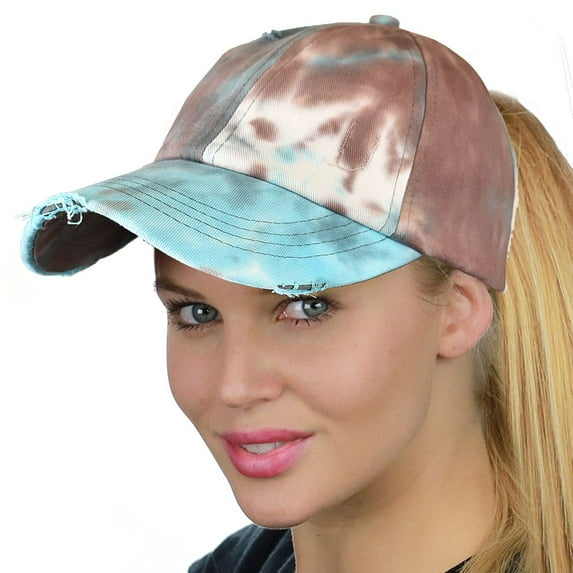 C.C Ponycap Messy High Bun Ponytail Adjustable Mesh Trucker Baseball Cap Hat, Criss Cross Tie Dye Brown