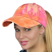 C.C Ponycap Messy High Bun Ponytail Adjustable Mesh Trucker Baseball Cap Hat, Criss Cross Tie Dye Orange