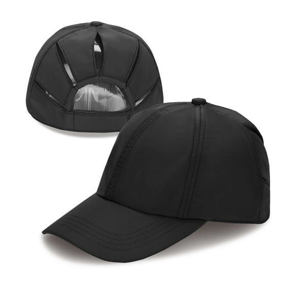 C.C Ponycap Messy High Bun Ponytail Adjustable Trucker Baseball Cap Hat, Black