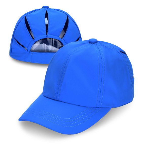 C.C Ponycap Messy High Bun Ponytail Adjustable Trucker Baseball Cap Hat, Royal Blue