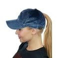 thumbnail image 1 of C.C Ponycap Messy High Bun Ponytail Soft Velvet Adjustable Baseball Cap Hat, Denim, 1 of 4