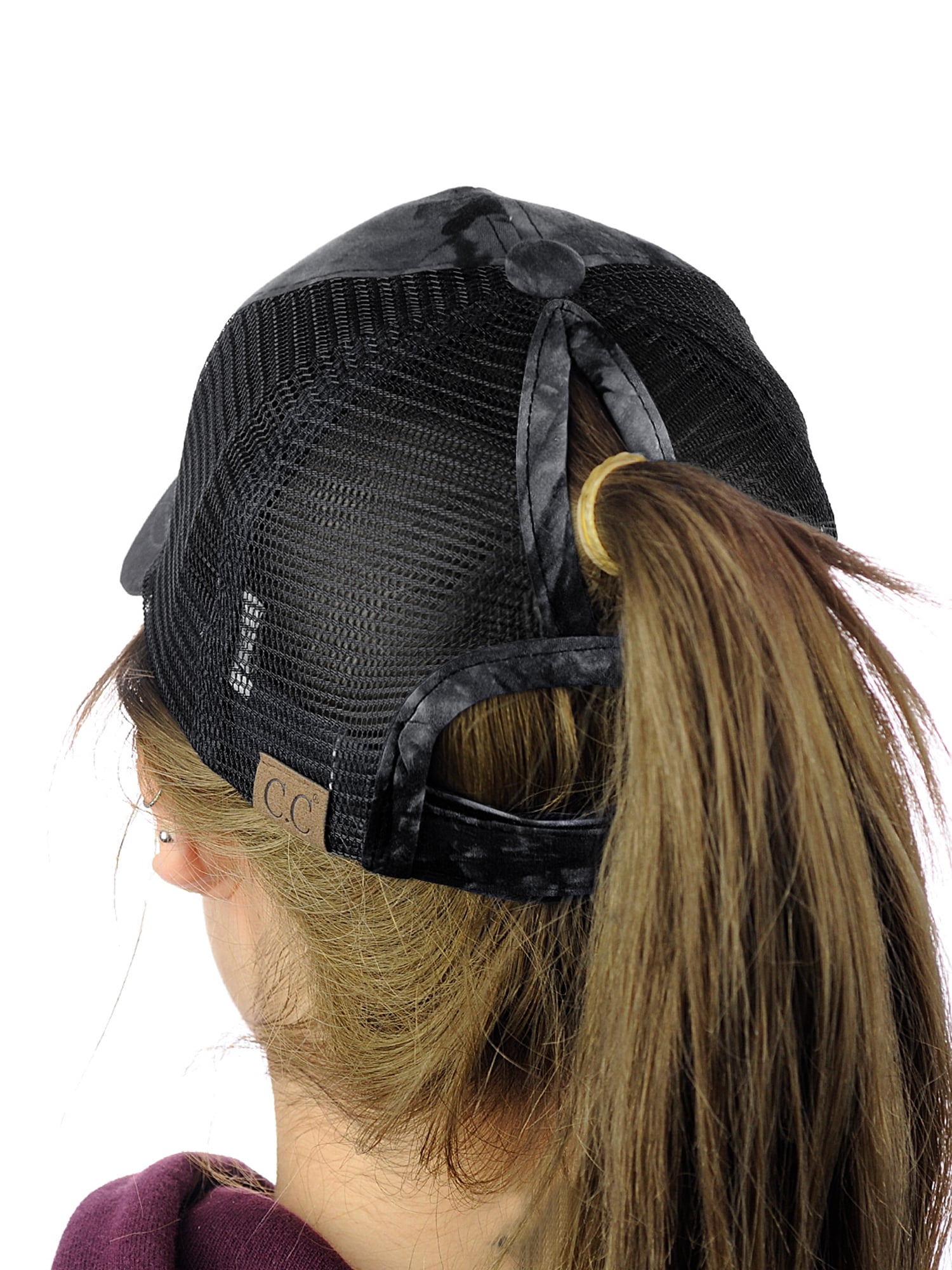 Messy hair/ponytail mesh black baseball cap High Ponytail Baseball Hat - Women Messy Bun Hat, Sun  main image 4