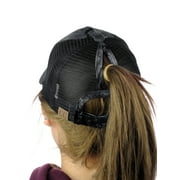 C.C Ponycaps Messy High Bun Ponytail Adjustable Tie Dye Mesh Baseball Cap Hat, Black