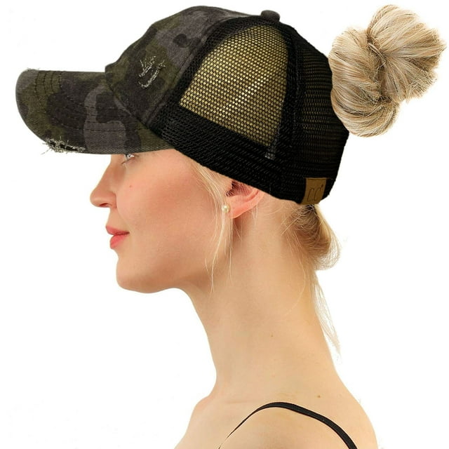 Girls Glitter Criss Cross Ponytail Baseball Cap | Adjustable High Messy