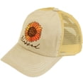 thumbnail image 1 of C.C Ponytail Criss Cross Messy Buns Ponycaps Baseball Cap Dad Trucker Mesh Hat (Embroidered Blessed Flower Khaki), 1 of 2