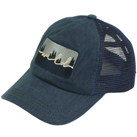 C.C Ponytail Criss Cross Messy Buns Ponycaps Baseball Cap Dad Trucker Mesh Hat (Patch Wild Navy)