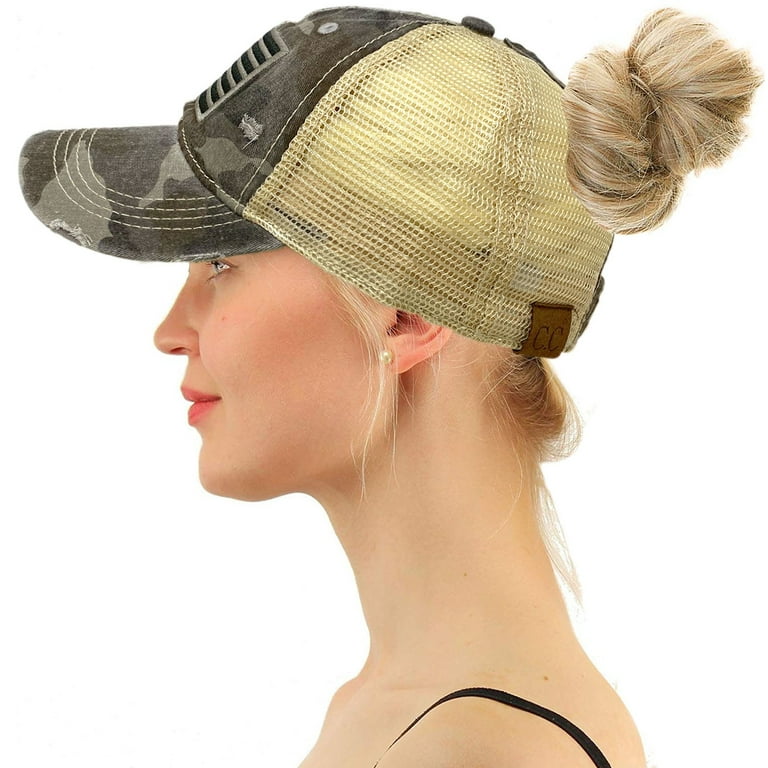 C.C Ponytail Messy Buns Trucker Ponycaps Plain Baseball Visor Cap