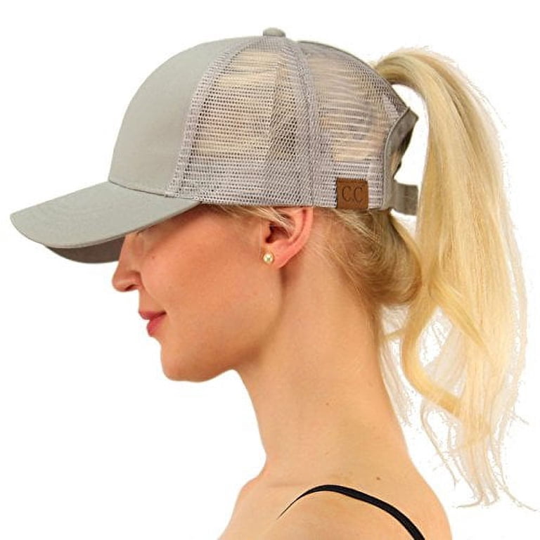 〽️Women\'s Light Khaki High Ponytail Baseball Cap Trucker Bad Hair Day Adjustable Womens Pony Hat High Ponytail Baseball Cap Messy Bun Caps  main image 4
