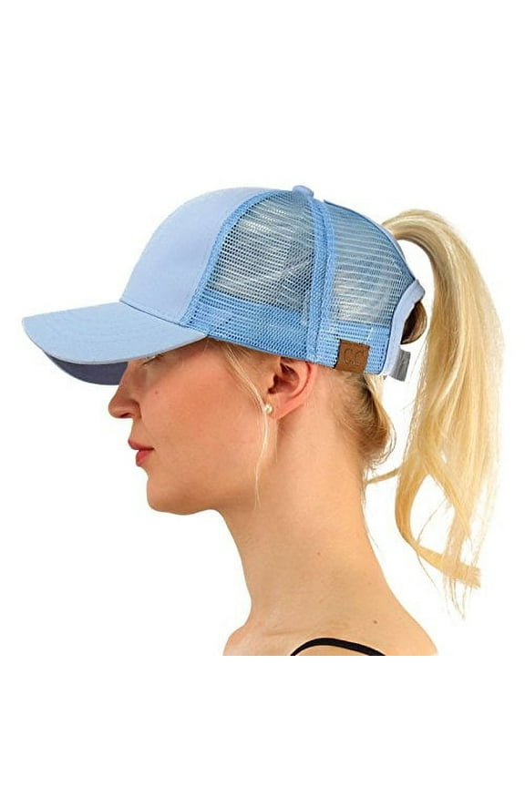 Ponytail Messy Buns Trucker Ponycaps Plain Baseball Visor Cap Dad Hat Lt. Blue