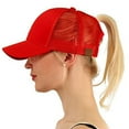thumbnail image 1 of C.C Ponytail Messy Buns Trucker Ponycaps Plain Baseball Visor Cap Dad Hat Red, 1 of 5