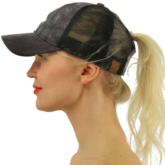 C.C Ponytail Messy Buns Trucker Ponycaps Plain Baseball Visor Cap Dad Hat (Tie Dye Black)
