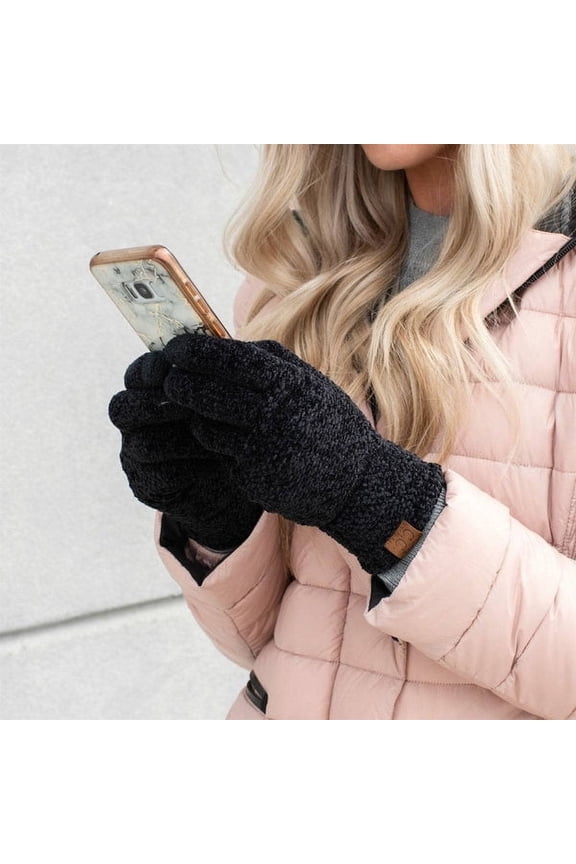 Quad Collection Women's and Men's Chenille Touch Screen Gloves, Black