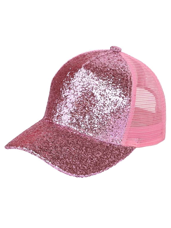 Radiant Shimmer Adjustable Trucker Mesh Baseball Cap Hat, Glitter Pink