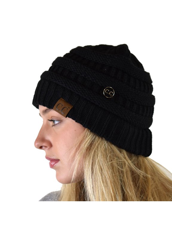 Soft Stretch Cable Knit Side Epoxy Button for Mask Beanie Skully, Black