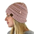 thumbnail image 1 of C.C Soft Stretch Cable Knit Side Epoxy Button for Mask Beanie Skully, Rose, 1 of 9