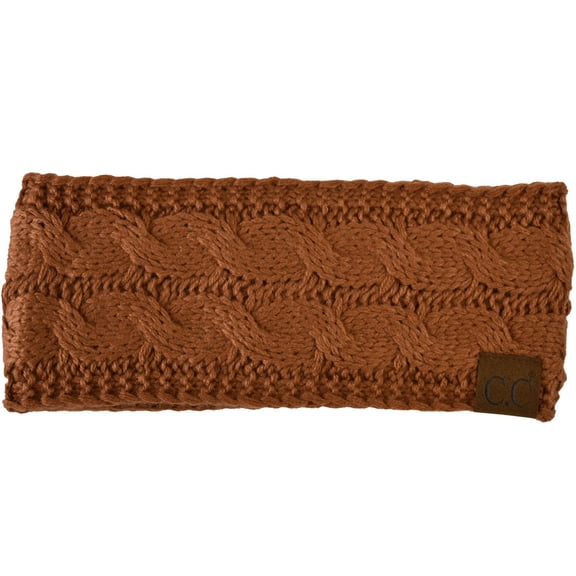 C.C Soft Stretch Winter Warm Cable Knit Fuzzy Lined Ear Warmer Headband, Clay