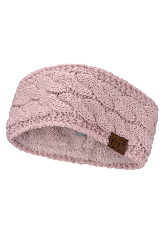 Soft Stretch Winter Warm Cable Knit Fuzzy Lined Ear Warmer Headband, Indi Pink
