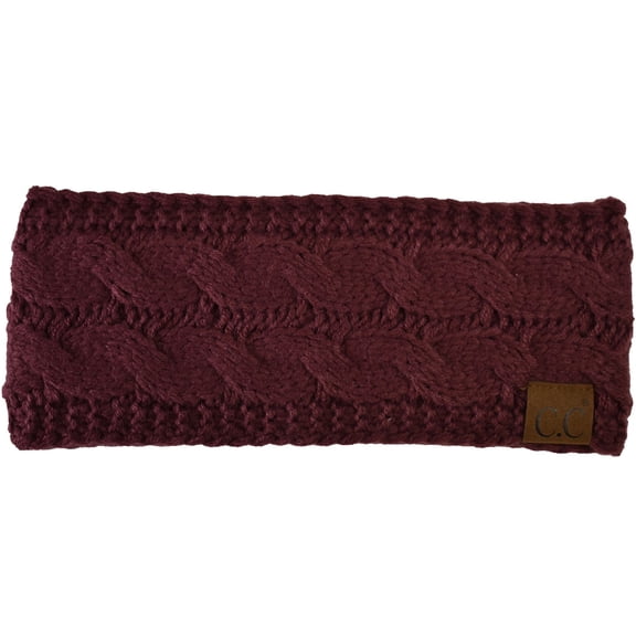 C.C Soft Stretch Winter Warm Cable Knit Fuzzy Lined Ear Warmer Headband, Monaco