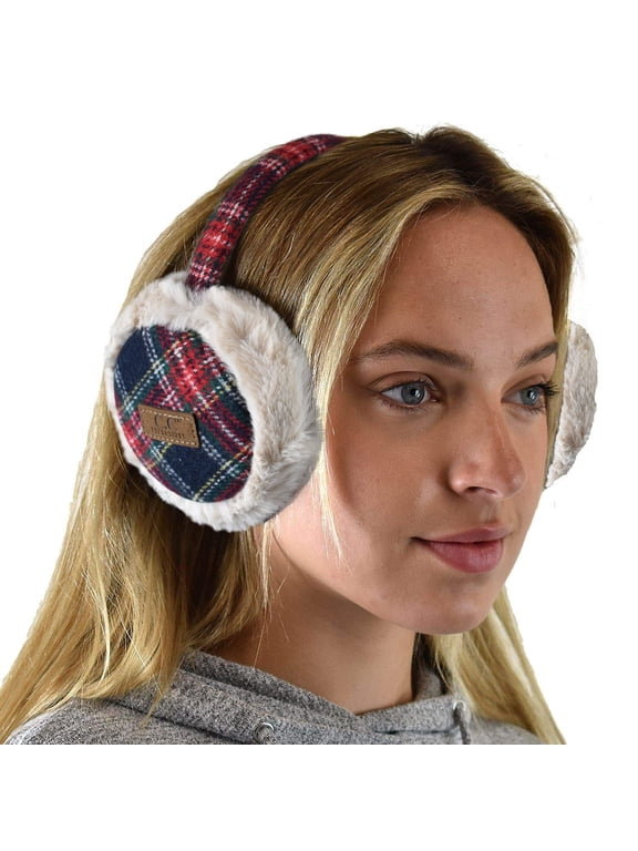 Soft Winter Warm Adjustable Headband Ear Warmer Earmuffs, Argyle Navy