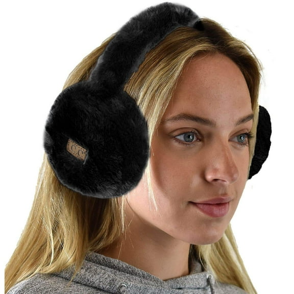 C.C Soft Winter Warm Adjustable Headband Ear Warmer Earmuffs, Furry Black