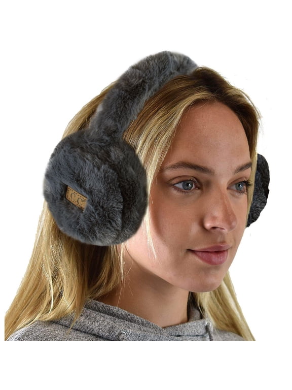 Soft Winter Warm Adjustable Headband Ear Warmer Earmuffs, Furry Dark Gray