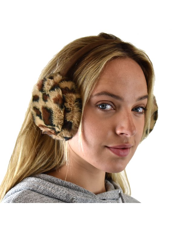 Soft Winter Warm Adjustable Headband Ear Warmer Earmuffs, Leopard Latte