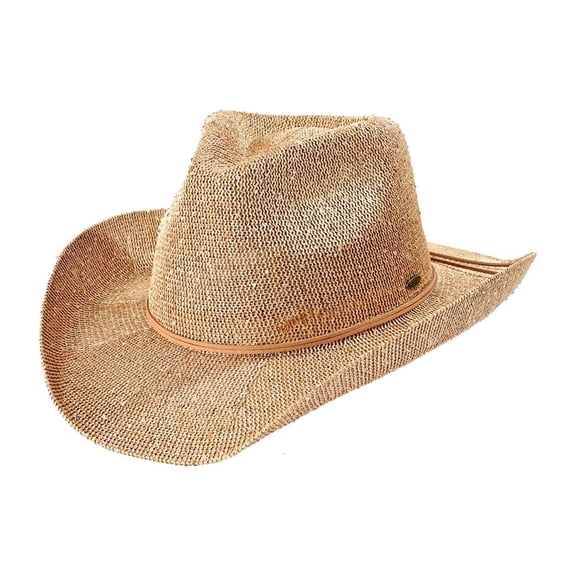 C.C Sparkly Sequin Cowboy Hat with Suede String Trim, Gold