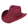 thumbnail image 1 of C.C Sparkly Sequin Cowboy Hat with Suede String Trim, Maroon, 1 of 2